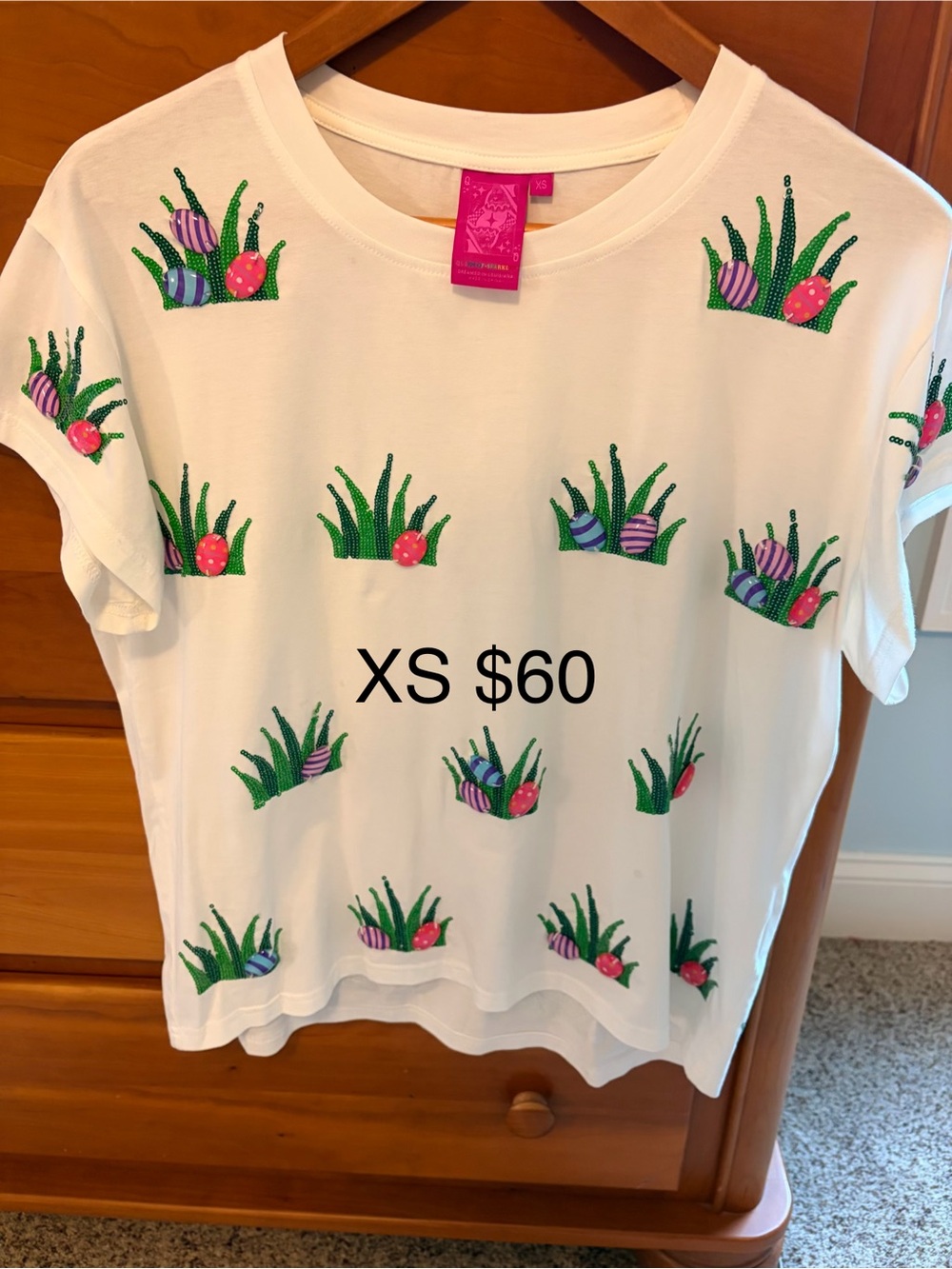 Queen of Sparkles Grass and Easter Eggs tee- XS